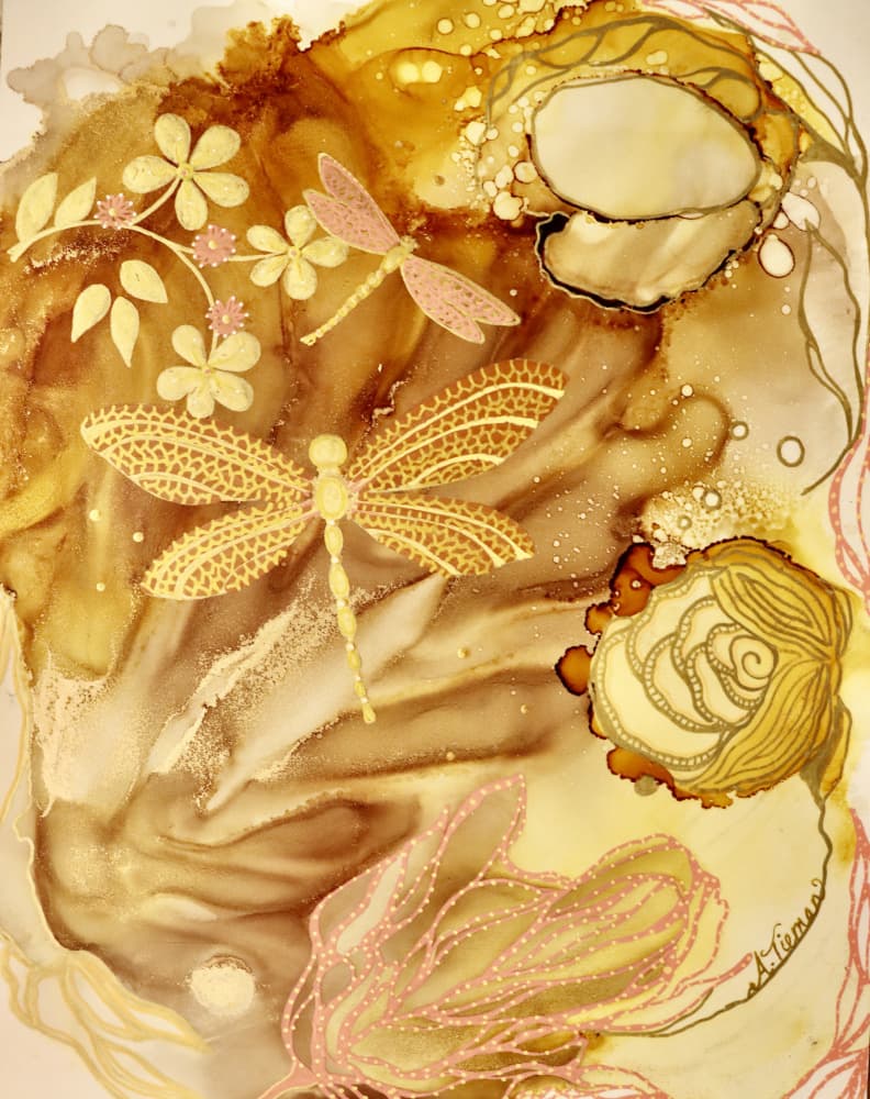 Golden Dragonflies Dream by Amy Tieman — canvas wall art
