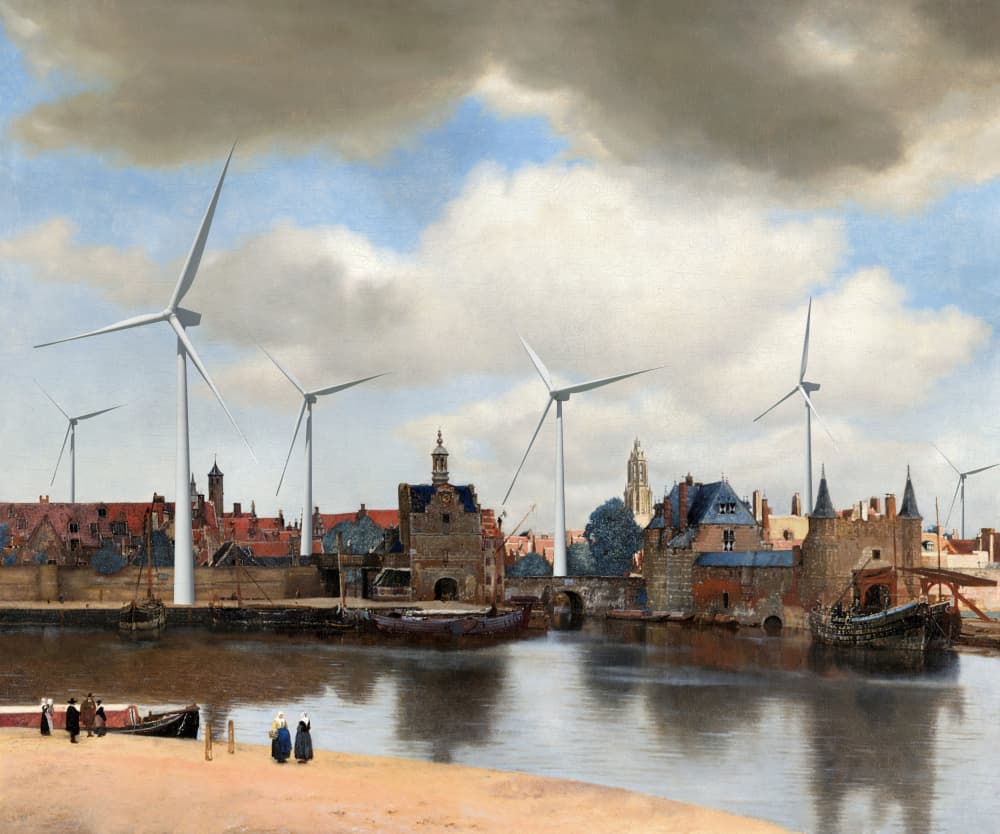 Historic City Wind Turbines by Marja van den Hurk — canvas wall art
