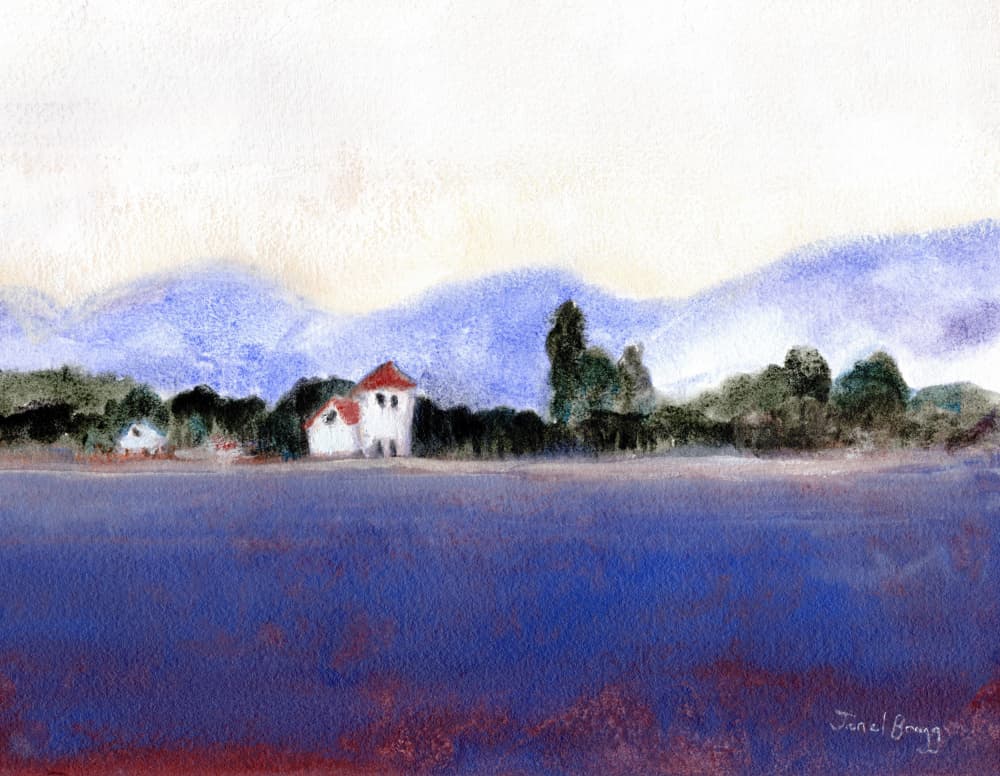 Serene Lakeside Landscape by Janel Bragg — canvas wall art