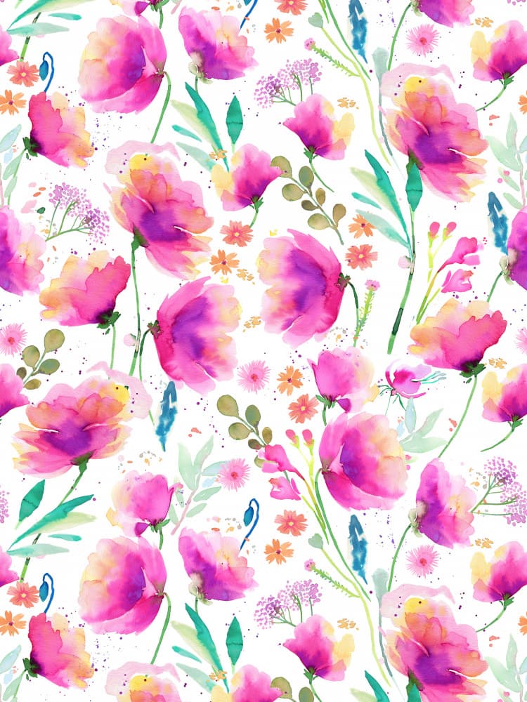 Pink Watercolor Blossoms by Ninola Design — canvas wall art