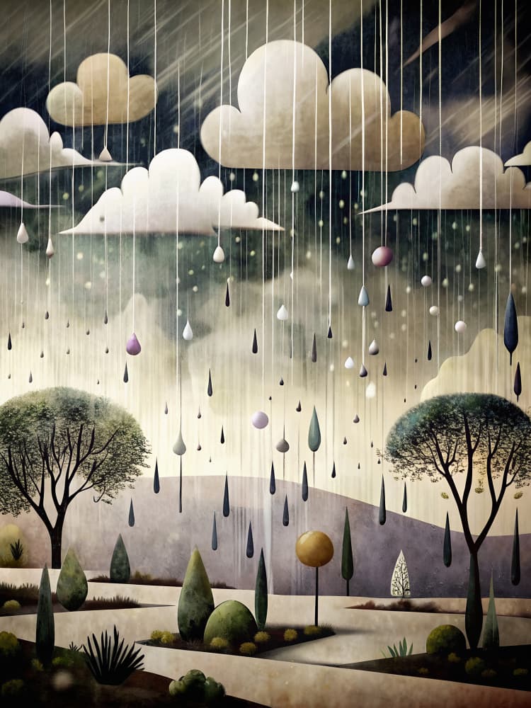 Whimsical Rain Garden by Miguel Bruzual — canvas wall art