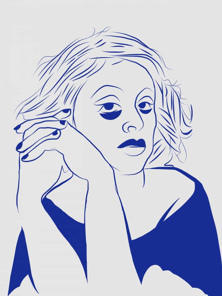 Stylized Blue Line Portrait by Little Dean — canvas wall art