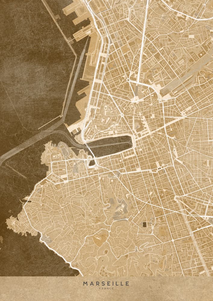 Vintage Marseille Map by Rosana Laiz Blursbyai — canvas wall art