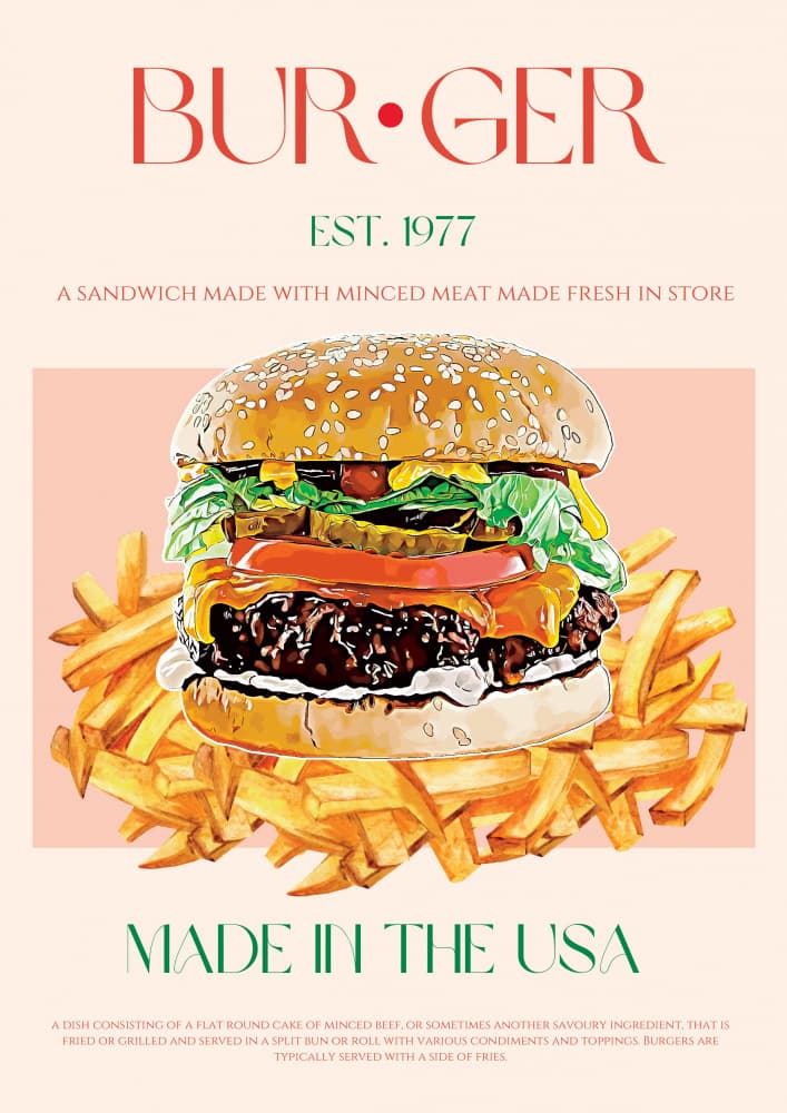 Classic American Burger by Nazma Khokhar — canvas wall art