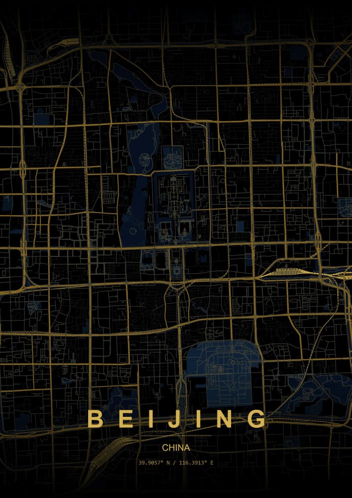 Golden Beijing Map by HUGO — canvas wall art