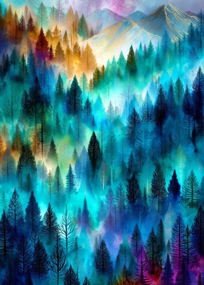 Colorful Misty Woods by Justyna Jaszke — canvas wall art