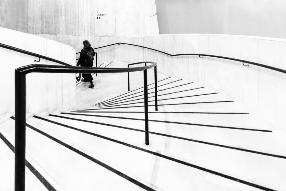 Monochrome Modern Staircase by Steven Zhou — canvas wall art