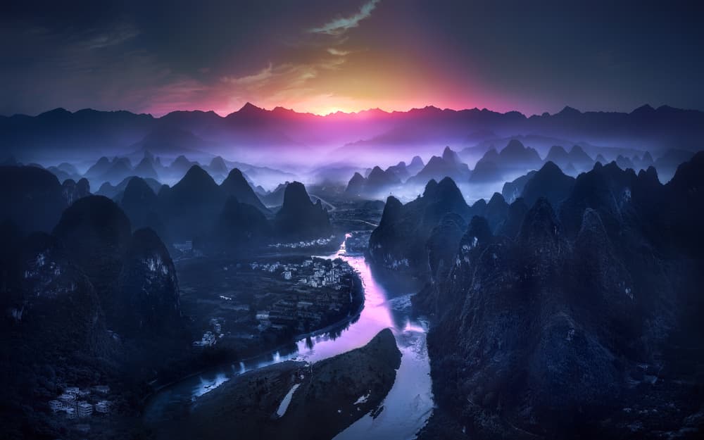 Misty Mountain River Sunset by Jesús M. García — canvas wall art