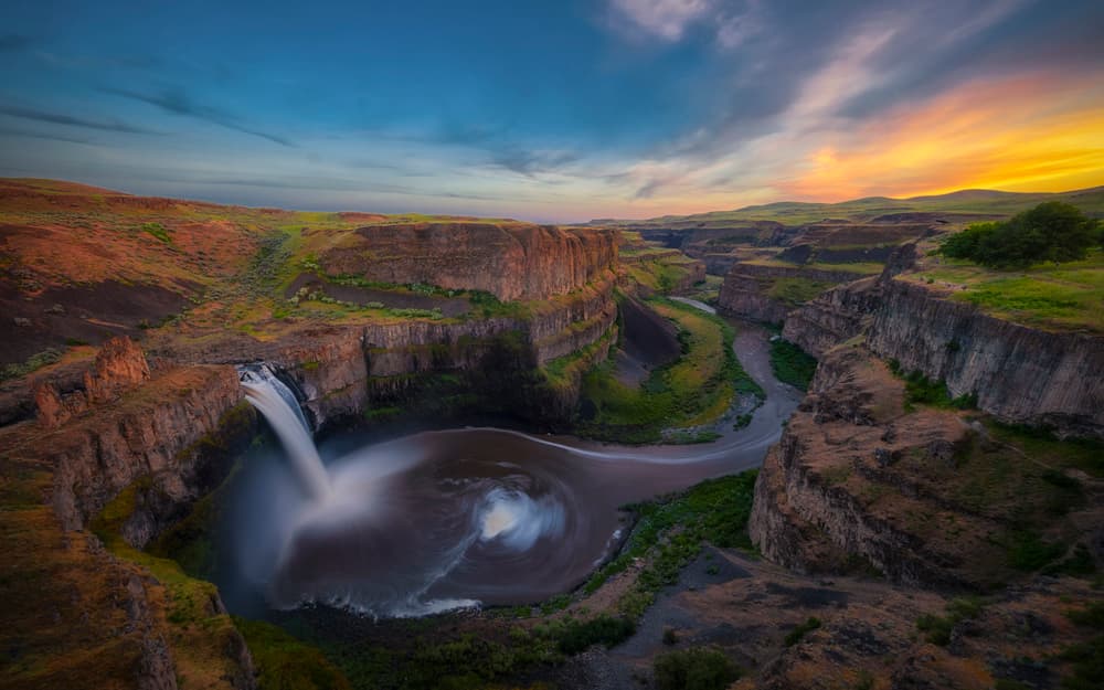 Sunset Canyon Waterfall by Michael Zheng — canvas wall art