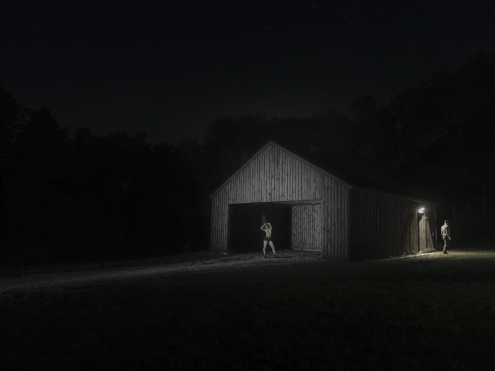 Eerie Barn Night by Leszek Paradowski — canvas wall art