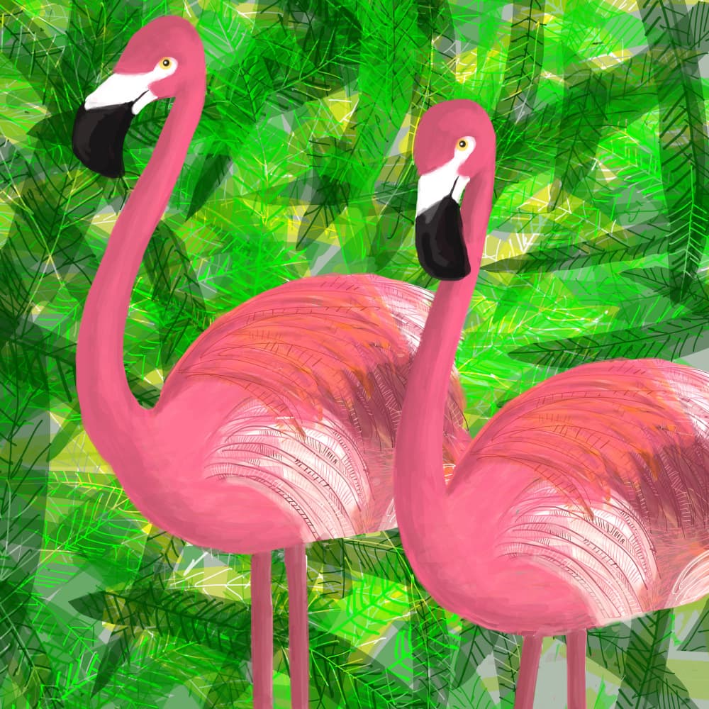 Pink Tropical Flamingos by Carla Daly — canvas wall art