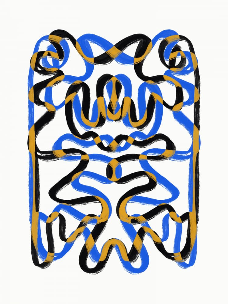 Intertwined Blue Gold Pattern by Little Dean — canvas wall art