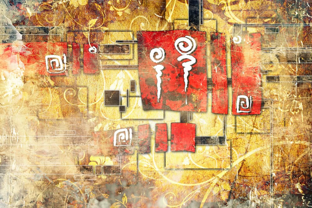Warm Abstract Geometric Symbols by Rafal Kulik — canvas wall art