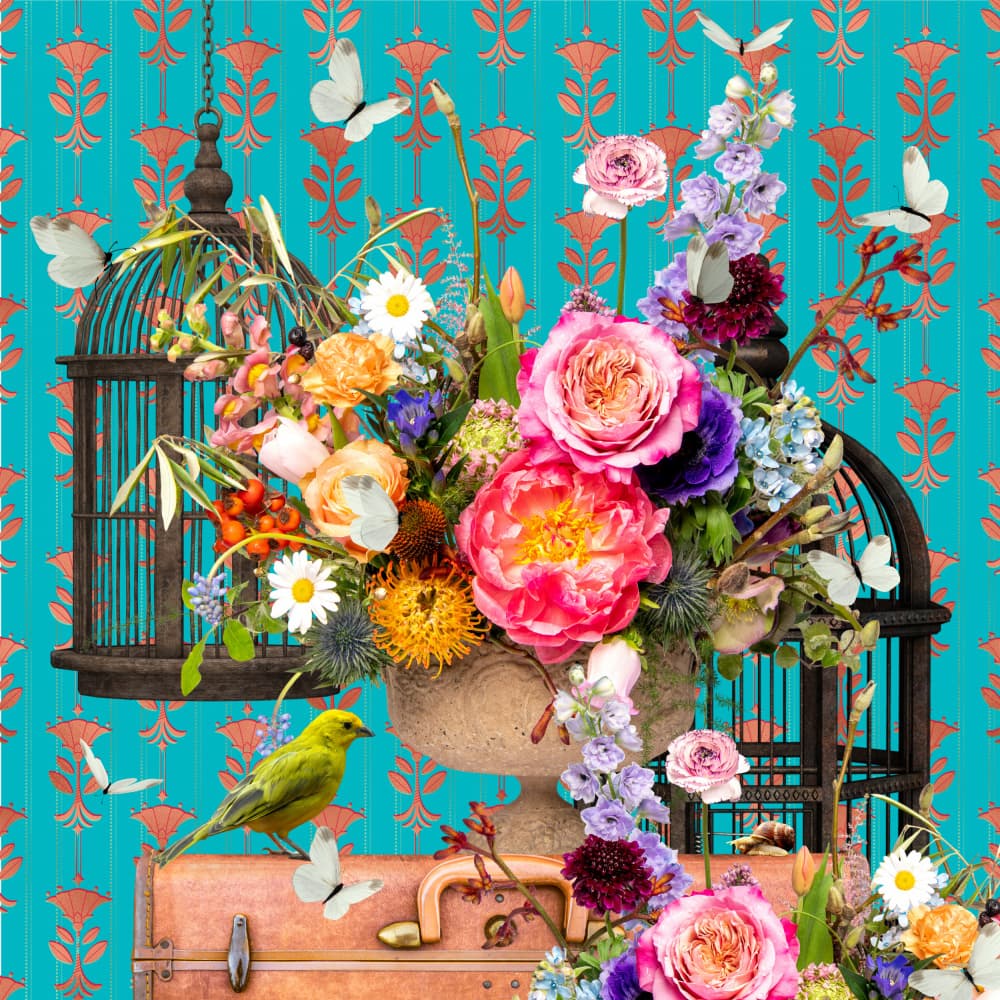 Vibrant Floral Aviary by Sue Skellern — canvas wall art