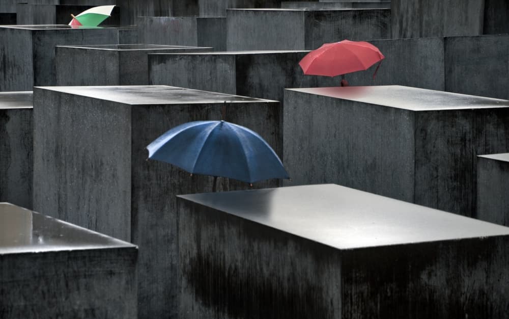 Berlin Memorial Umbrellas by Linda Wride — canvas wall art