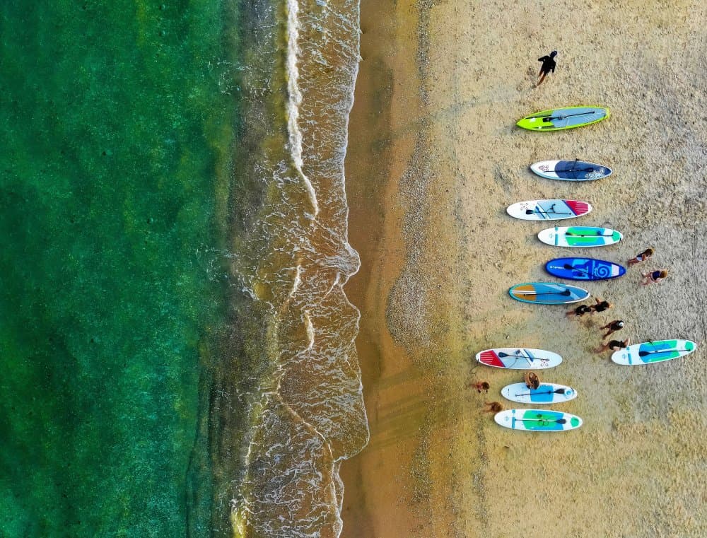 Aerial Beach Paddleboards by Arnon Orbach — canvas wall art