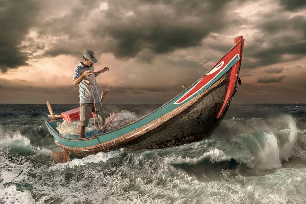 Fisherman In Storm by Marcel Egger — canvas wall art