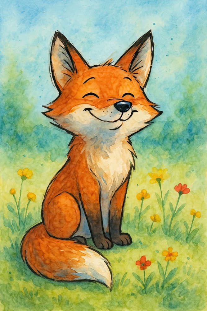 Happy Fox in Meadow by Natalie Bruns — canvas wall art