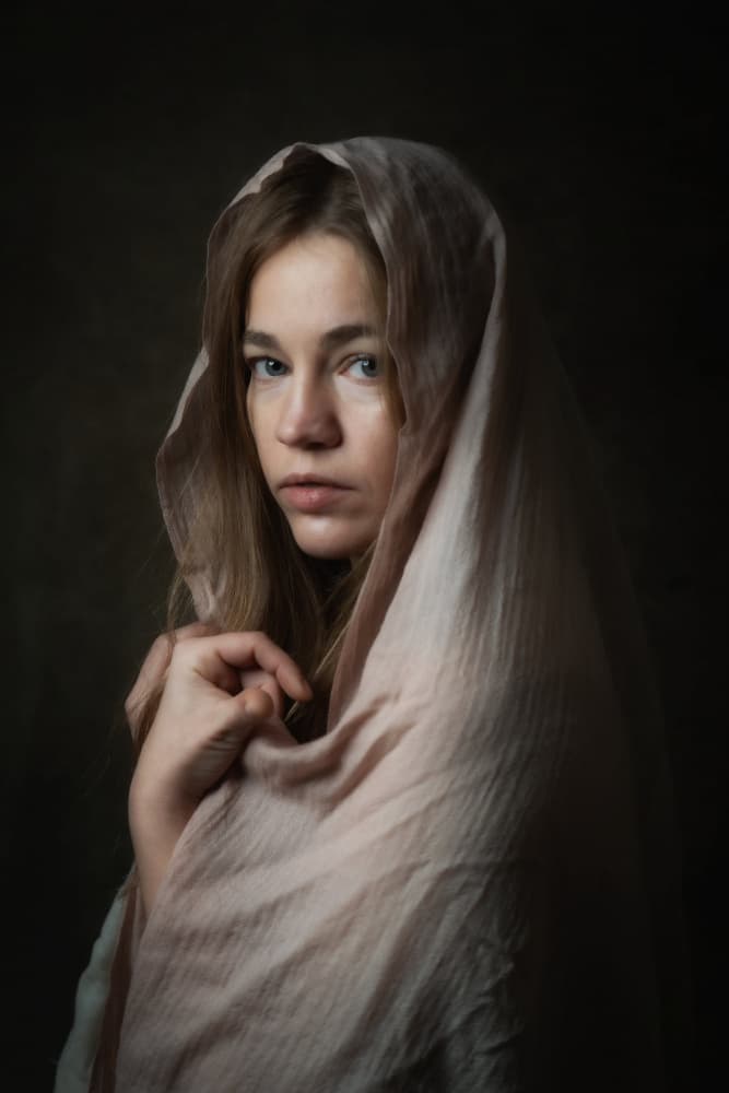 Pensive Woman in Shawl by Ruth Franke — canvas wall art