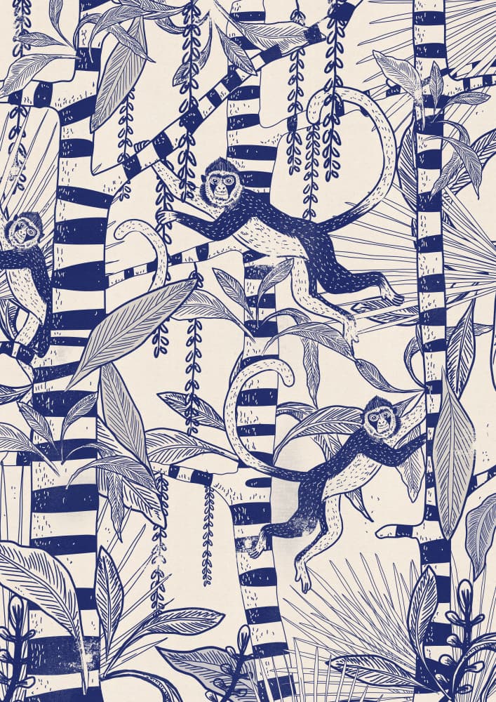 Indigo Jungle Monkeys by Nicholas — canvas wall art