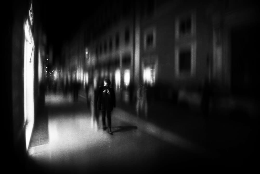 Lone Figure City Night by Nicodemo Quaglia — canvas wall art