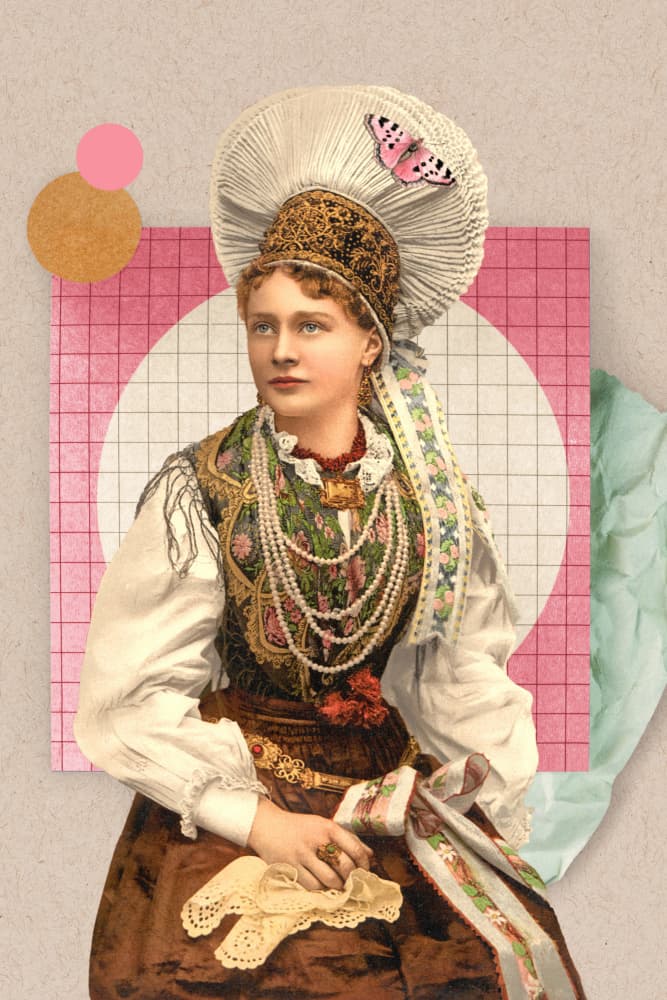 Elegant Folk Portrait by Marja van den Hurk — canvas wall art