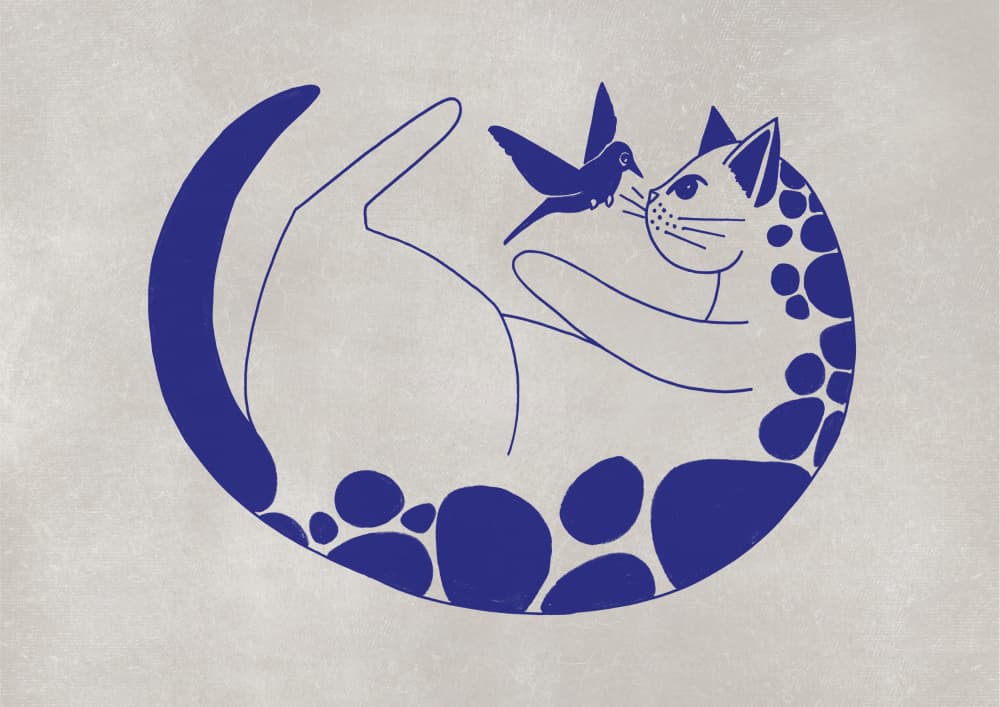 Friendly Cat and Bird by Rosana Laiz Blursbyai — canvas wall art