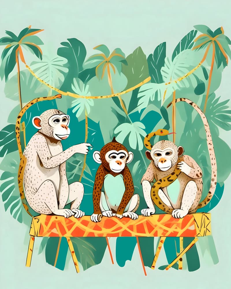 Jungle Monkey Trio by Uma Gokhale — canvas wall art