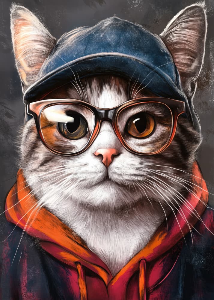 Cool Cat In Glasses by Justyna Jaszke — canvas wall art