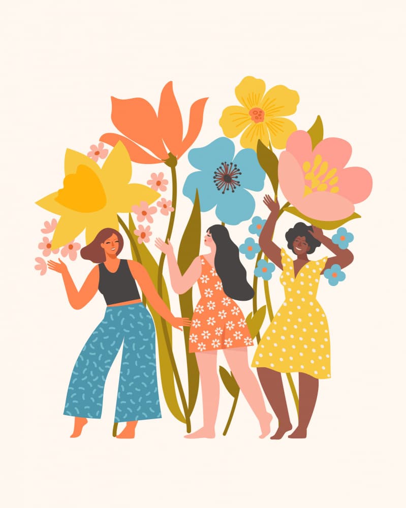 Joyful Women Among Flowers by Angelina Bambina — canvas wall art