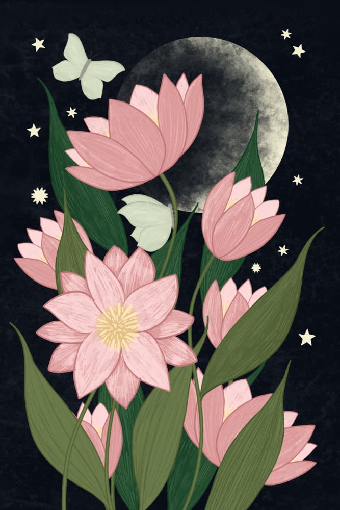 Magical Lotus Night by EMELIEmaria — canvas wall art