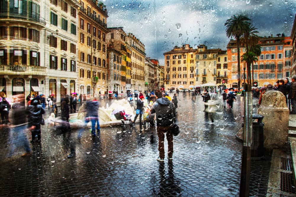 Rainy City Square by Nicodemo Quaglia — canvas wall art