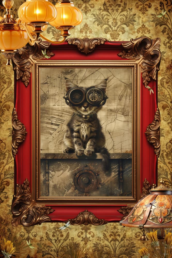 Whimsical Steampunk Kitten by Sue Skellern — canvas wall art
