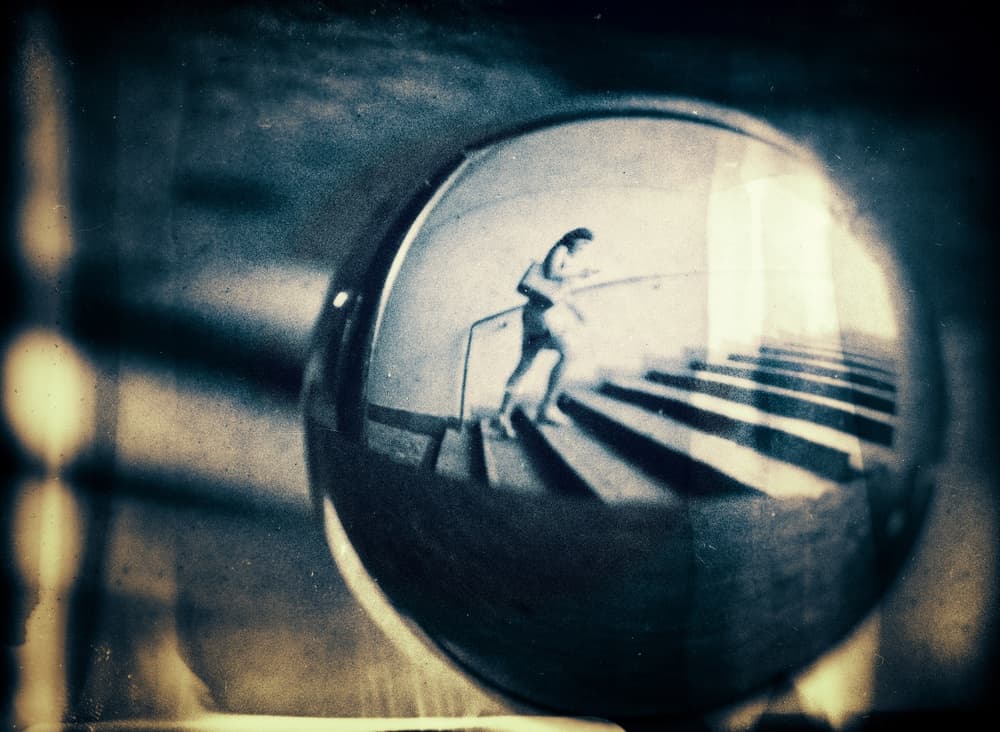 Mysterious Stairwell Reflection by Mirela Momanu — canvas wall art