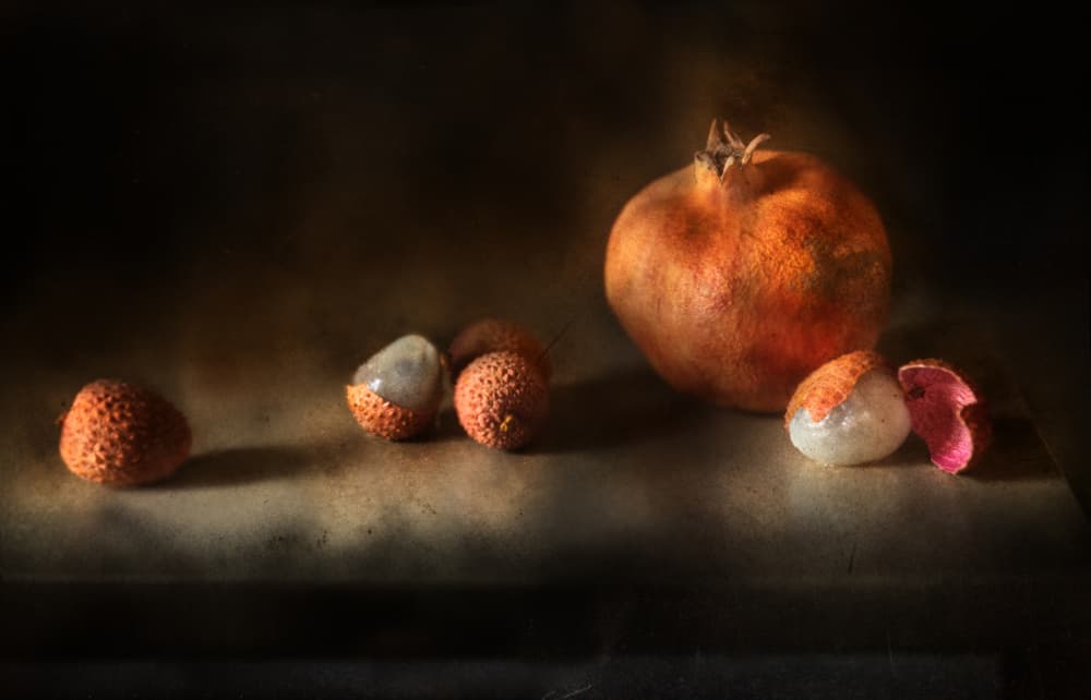 Warm Pomegranate Lychees by Elisabeth van Helden — canvas wall art