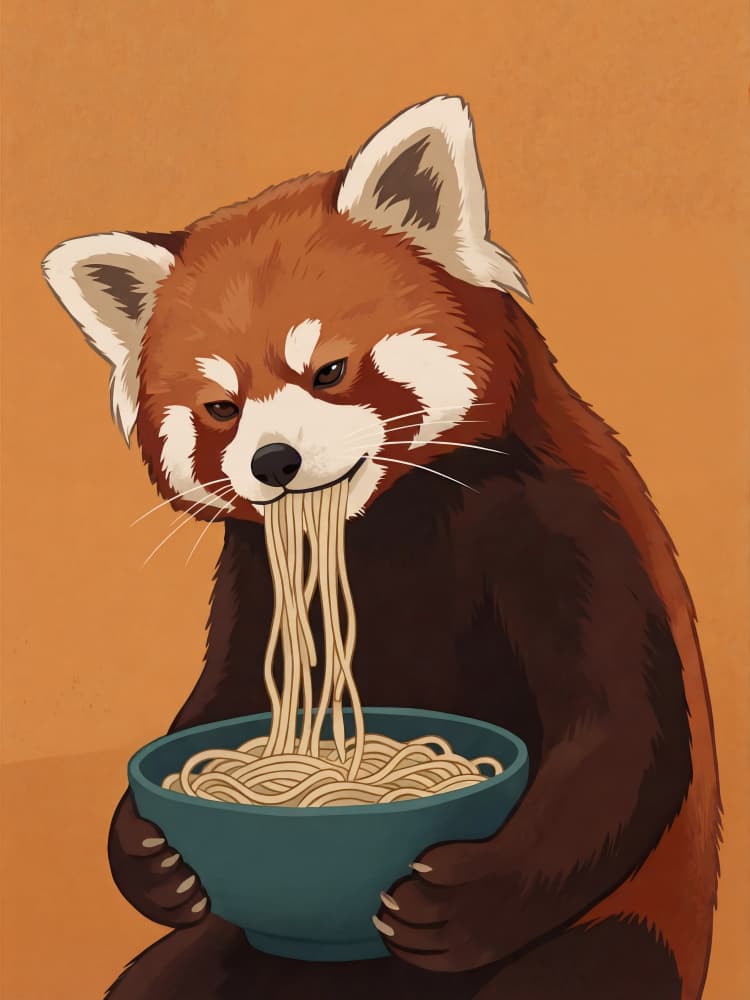 Noodle Loving Red Panda by Andreas Magnusson — canvas wall art