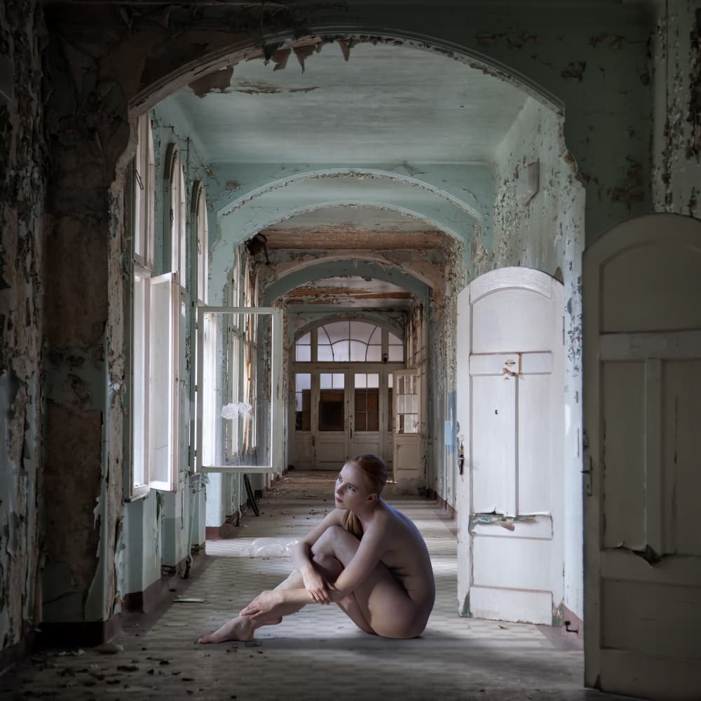 Nude In Decaying Hallway by Angéla Vicedomini — canvas wall art