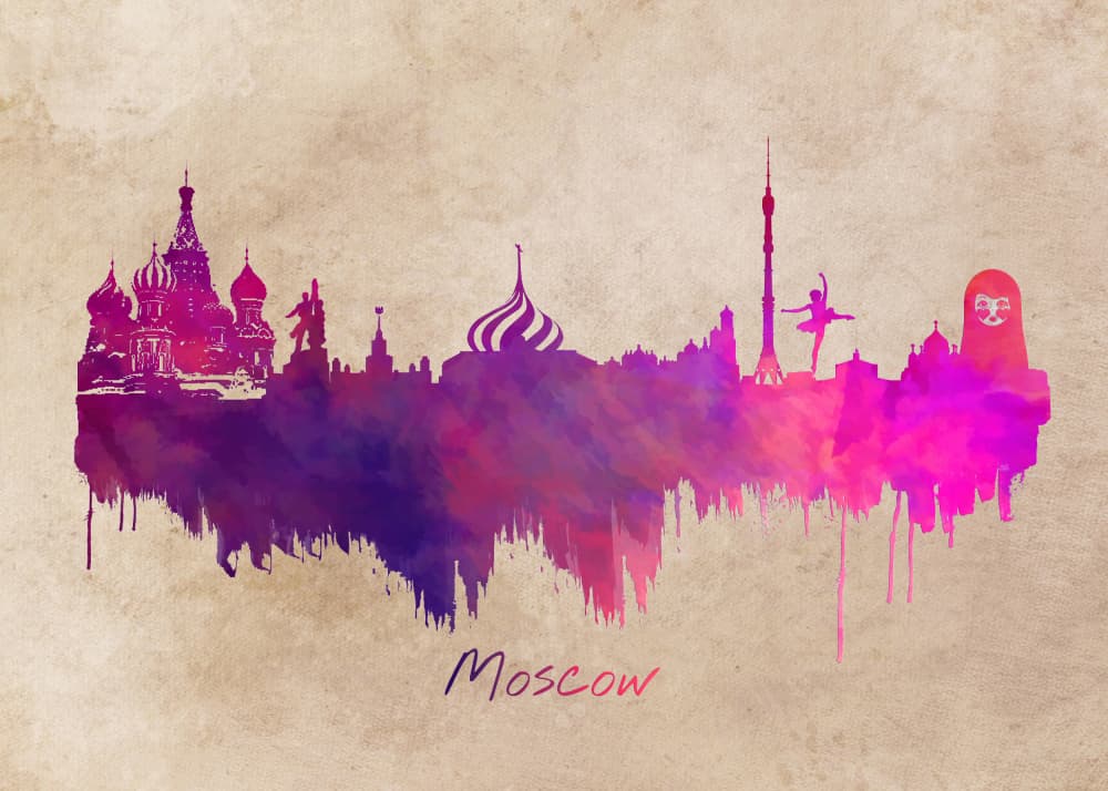 Moscow Watercolor Skyline by Justyna Jaszke — canvas wall art