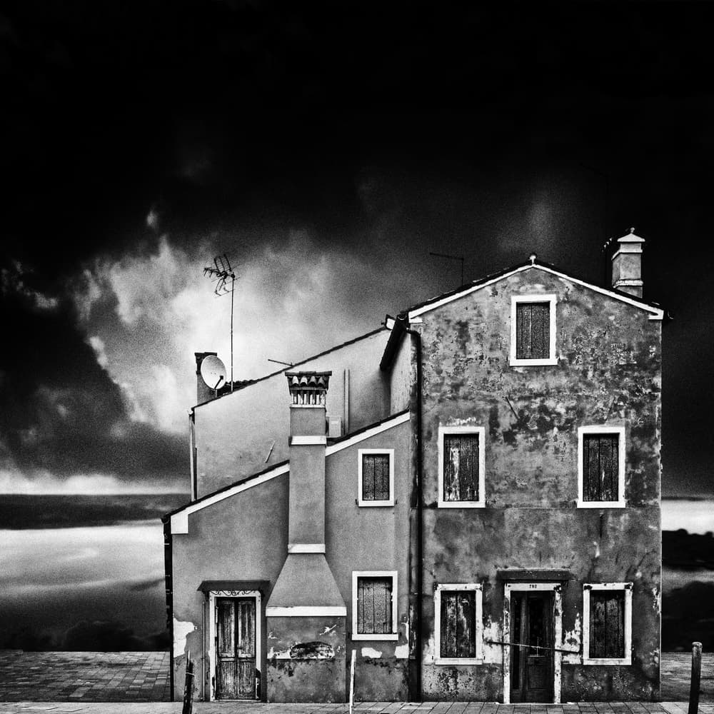 Moody Burano Buildings by Piet Flour — canvas wall art