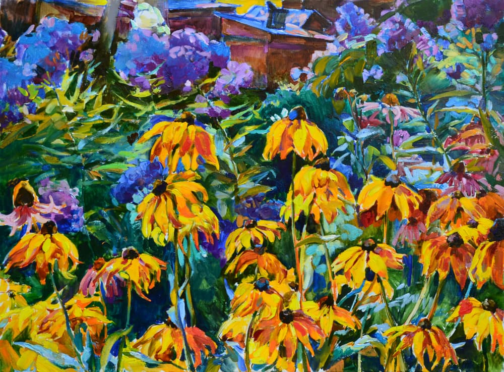 Vibrant Garden Flowers by Andrii Kutsachenko — canvas wall art
