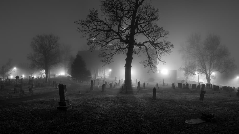 Misty Graveyard Night by Scott J. Pilla — canvas wall art