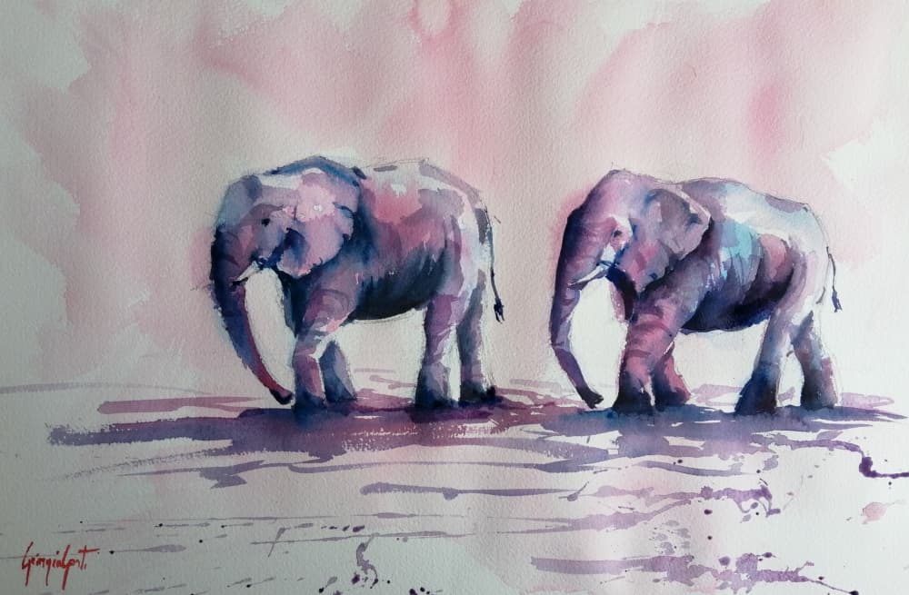 Pink Elephants Walk by Giorgio Gosti — canvas wall art