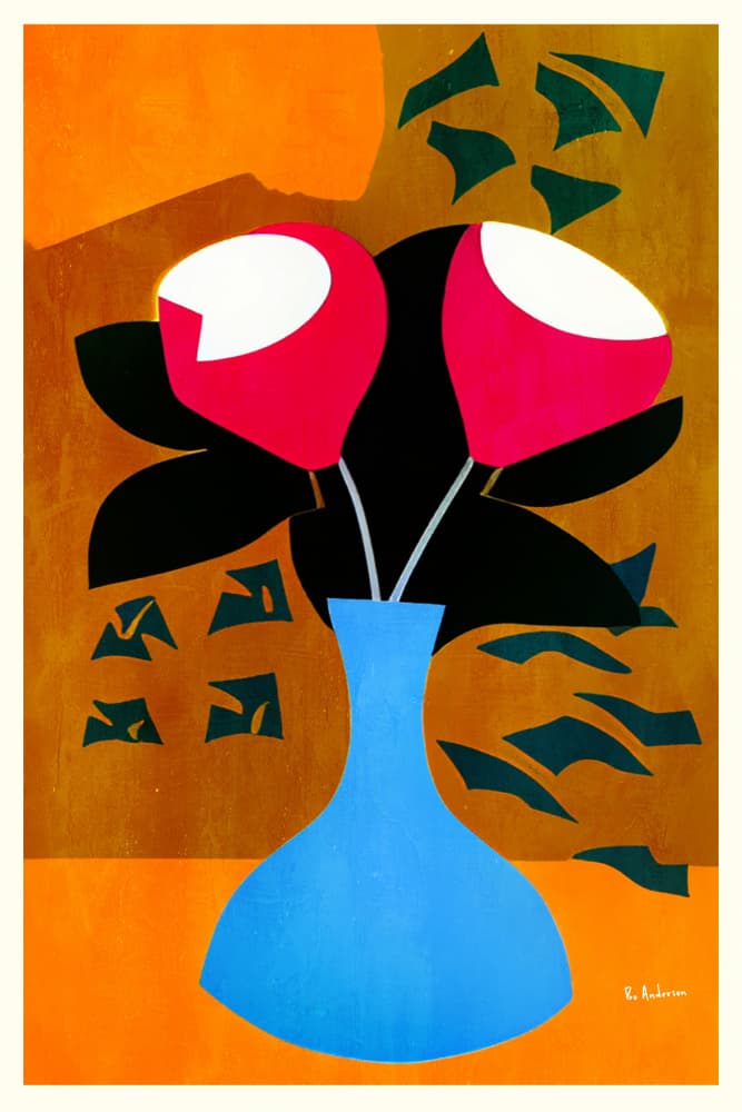 Red Flowers Blue Vase by Bo Anderson — canvas wall art