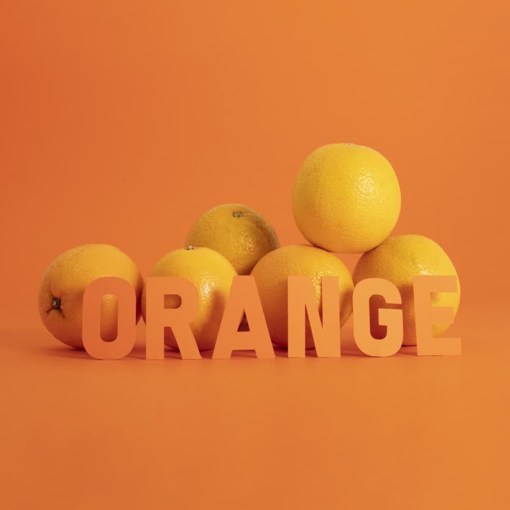 Orange Fruits And Word by Julia Ramiro — canvas wall art