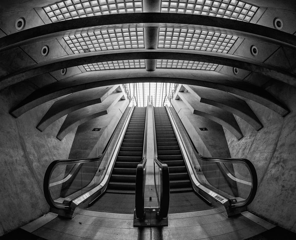 Subway Station Escalators by Jef Van den Houte — canvas wall art
