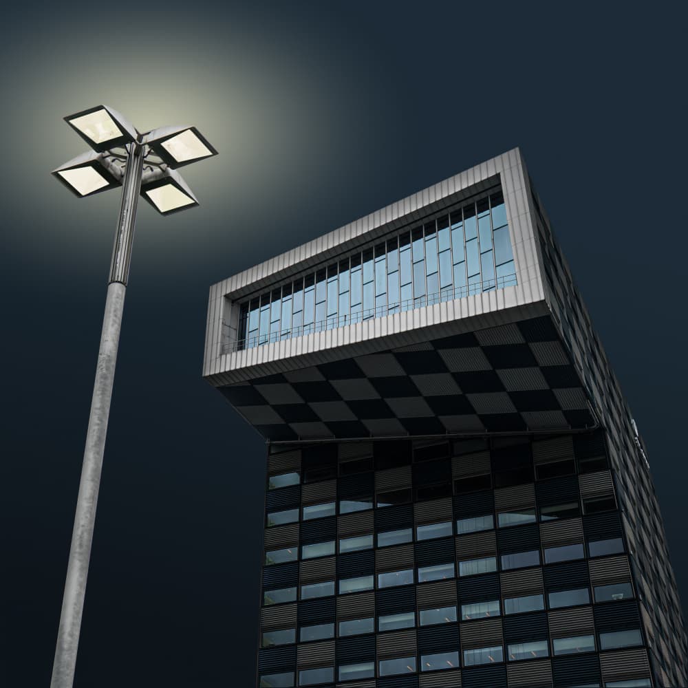 Illuminated Checkered Tower by Luc Vangindertael (laGrange) — canvas wall art
