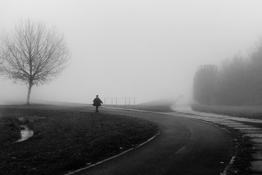 Lone Figure in Fog by Pristine Clothes — canvas wall art
