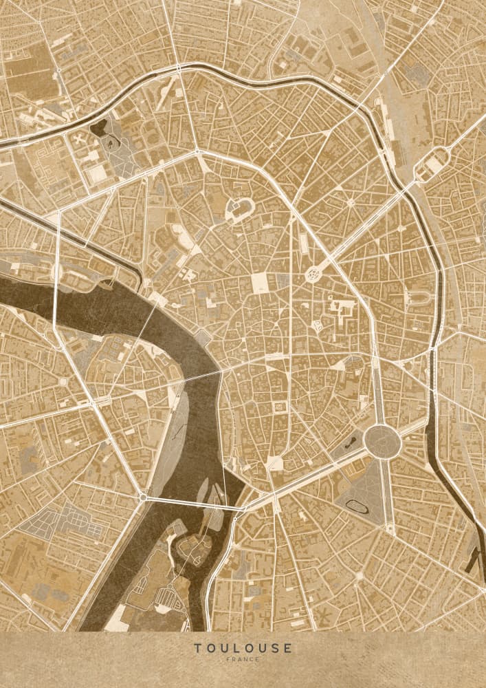 Vintage Toulouse Map by Rosana Laiz Blursbyai — canvas wall art