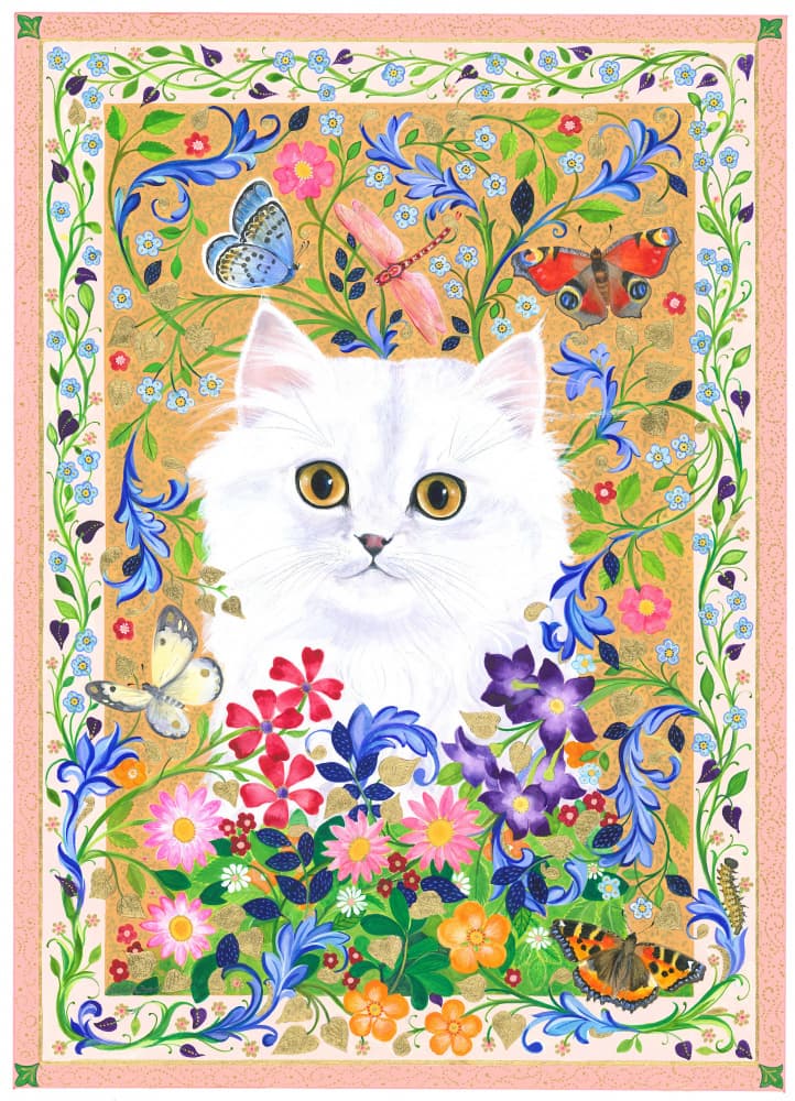 white cat surrounded by an enchanting by Isabelle Brent — canvas wall art