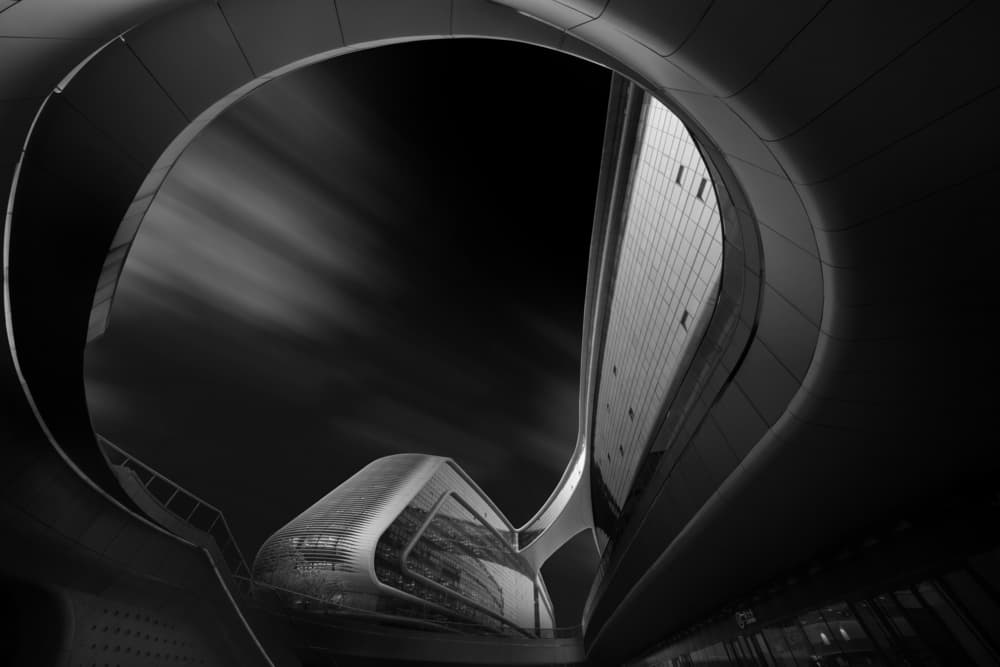 Monochrome Architectural Flow by Stan Huang — canvas wall art